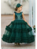 Green Sequin Tulle Open Back Ankle Length Flower Girl Dress